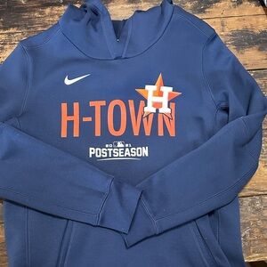 Nike Houston Astros Navy Blue H-TOWN Postseason Pullover Hoodie with Orange Logo